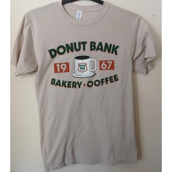 Donut Bank T-Shirt size Large Graphic 1967 Mug Logo Dri-Power Vintage Inspired - Picture 1 of 5
